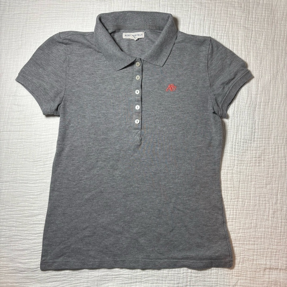 Aeropostale Heather Gray Polo with Red Accent